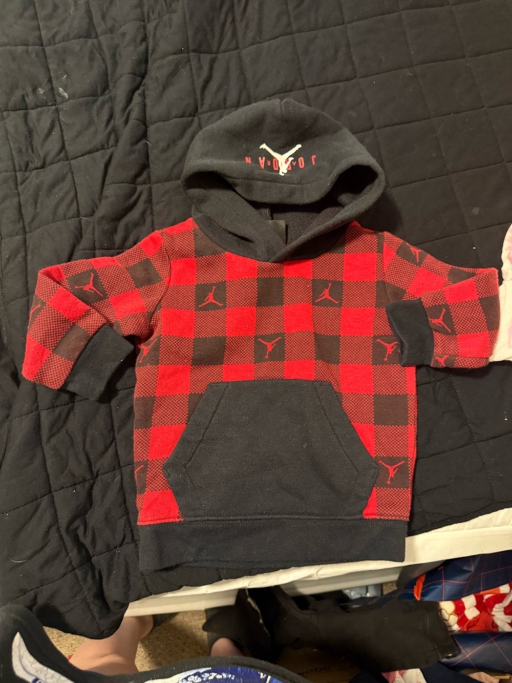 Jordan Black and Red Plaid Hoodie with Jumpman Tag